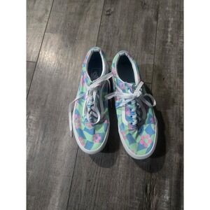 VANS Old Skool Stackform Women's Blue Green Floral Retro Platform Sneakers Sz7.5